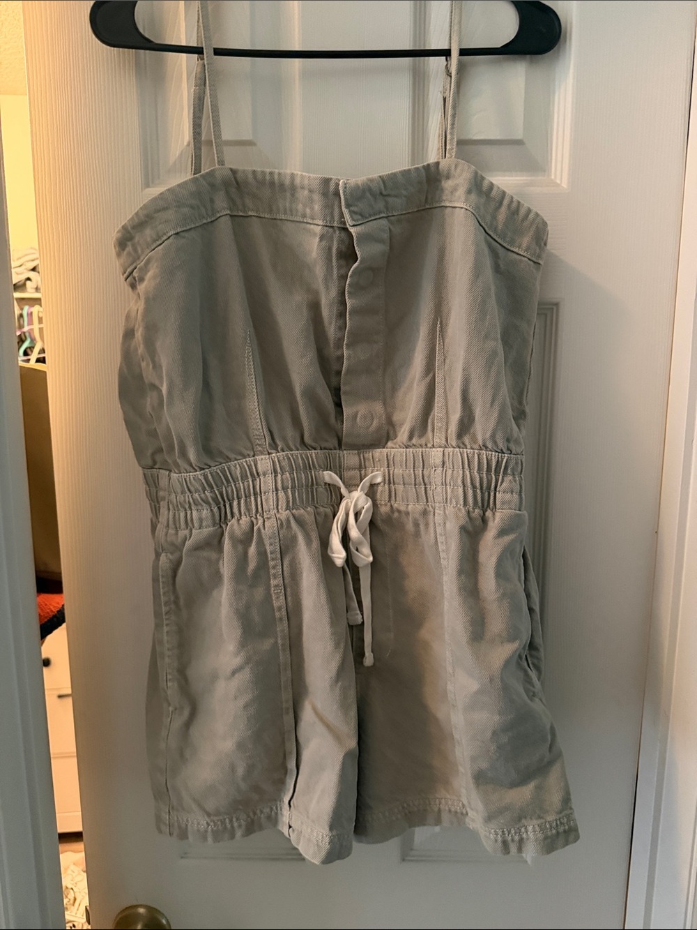 Women’s Strapless green Drawstring Romper Shorts - Light Beige
